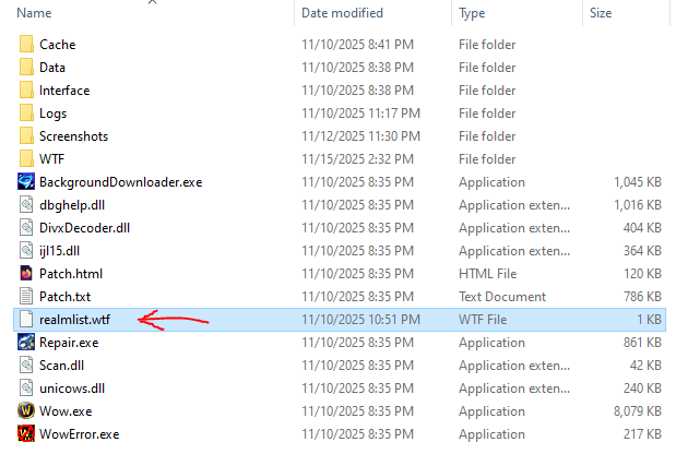 Replacing realmlist.wtf in the WoW TBC folder